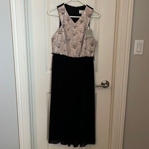 Nomad Morgan Carper Pink Black Metallic Pleated Isobel Brocade Midi Dress